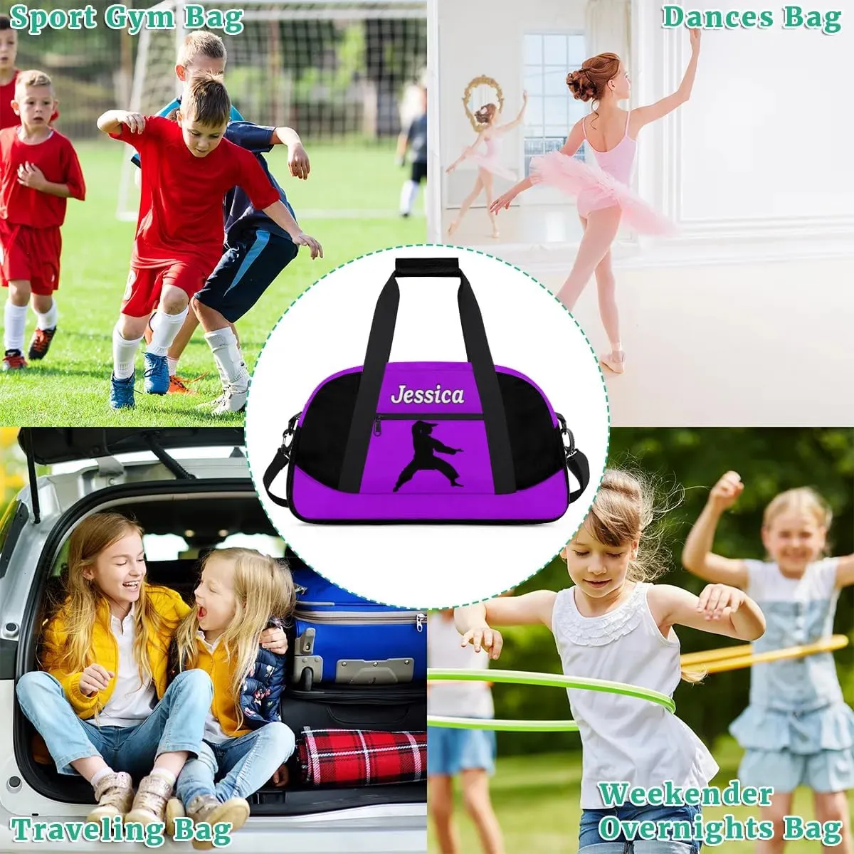 Personalized Kids Gym Bag, Custom Sport Duffel Bag for Boys - Overnight Weekender Bag Carry on Tote for Airplane Swim Travel - Taekwondo Purple