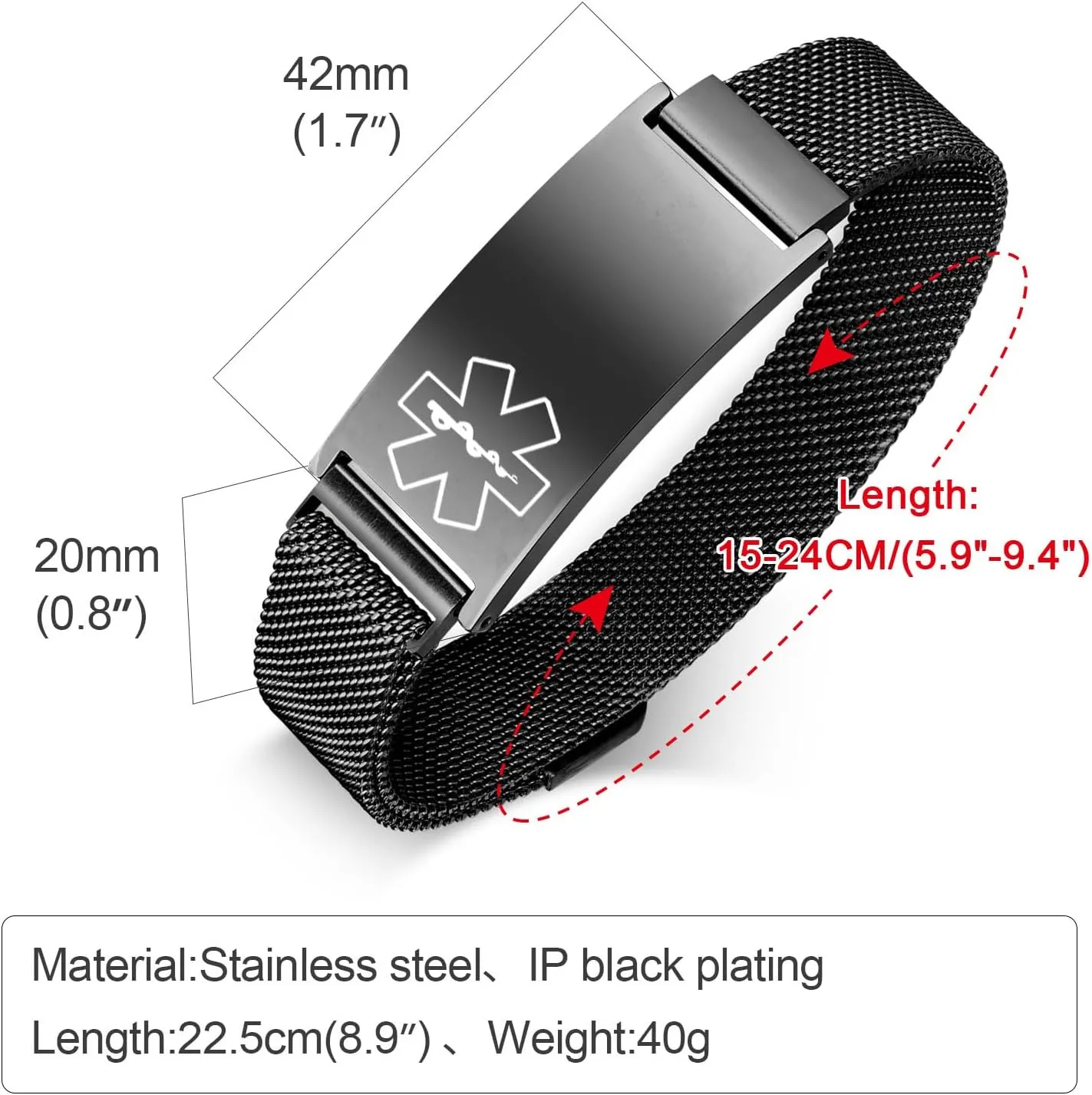 Personalized Medical Bracelet for Women - Free Engraving Customizable Medical ID Bracelets,Waterproof Stainless Steel Adjustable Customized Engraved Wristband,Emergency Medic Alert Bracelet for Men
