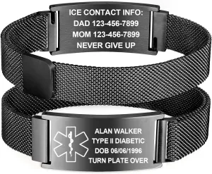 Personalized Medical Bracelet for Women - Free Engraving Customizable Medical ID Bracelets,Waterproof Stainless Steel Adjustable Customized Engraved Wristband,Emergency Medic Alert Bracelet for Men