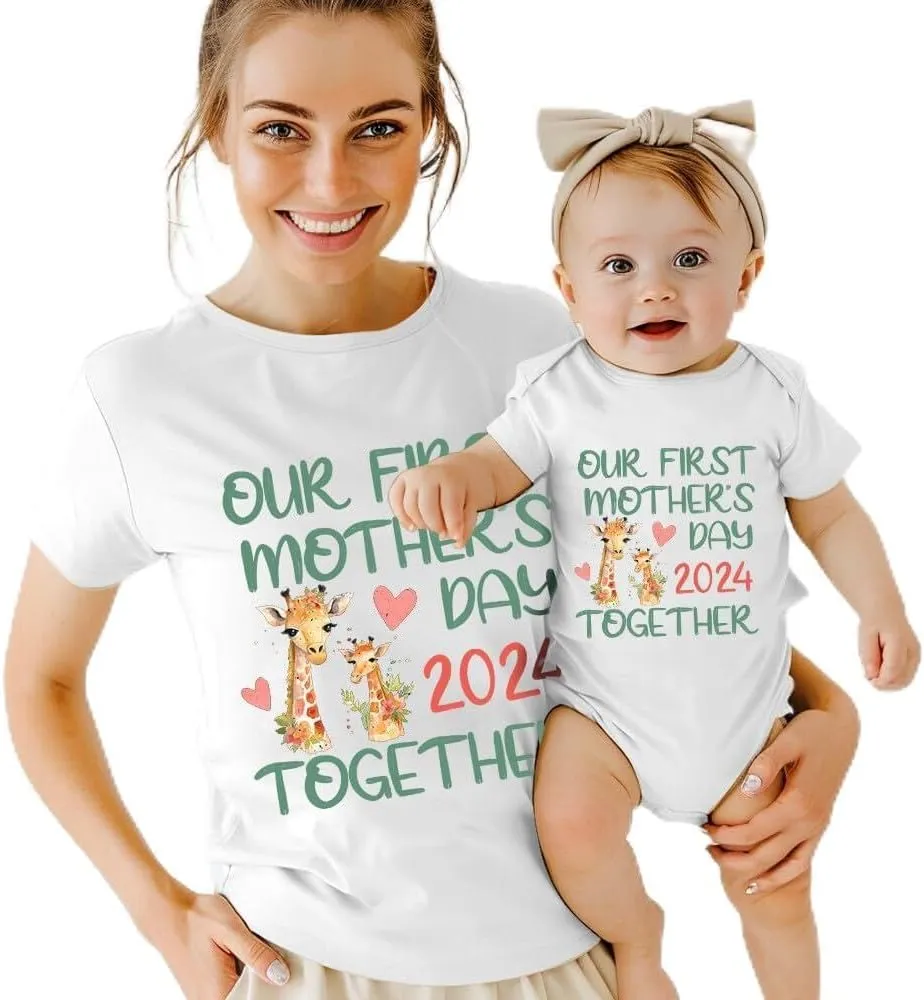 Personalized Mom And Baby Matching Outfits, Our First Mothers Day Together, Mom me Matching Shirt