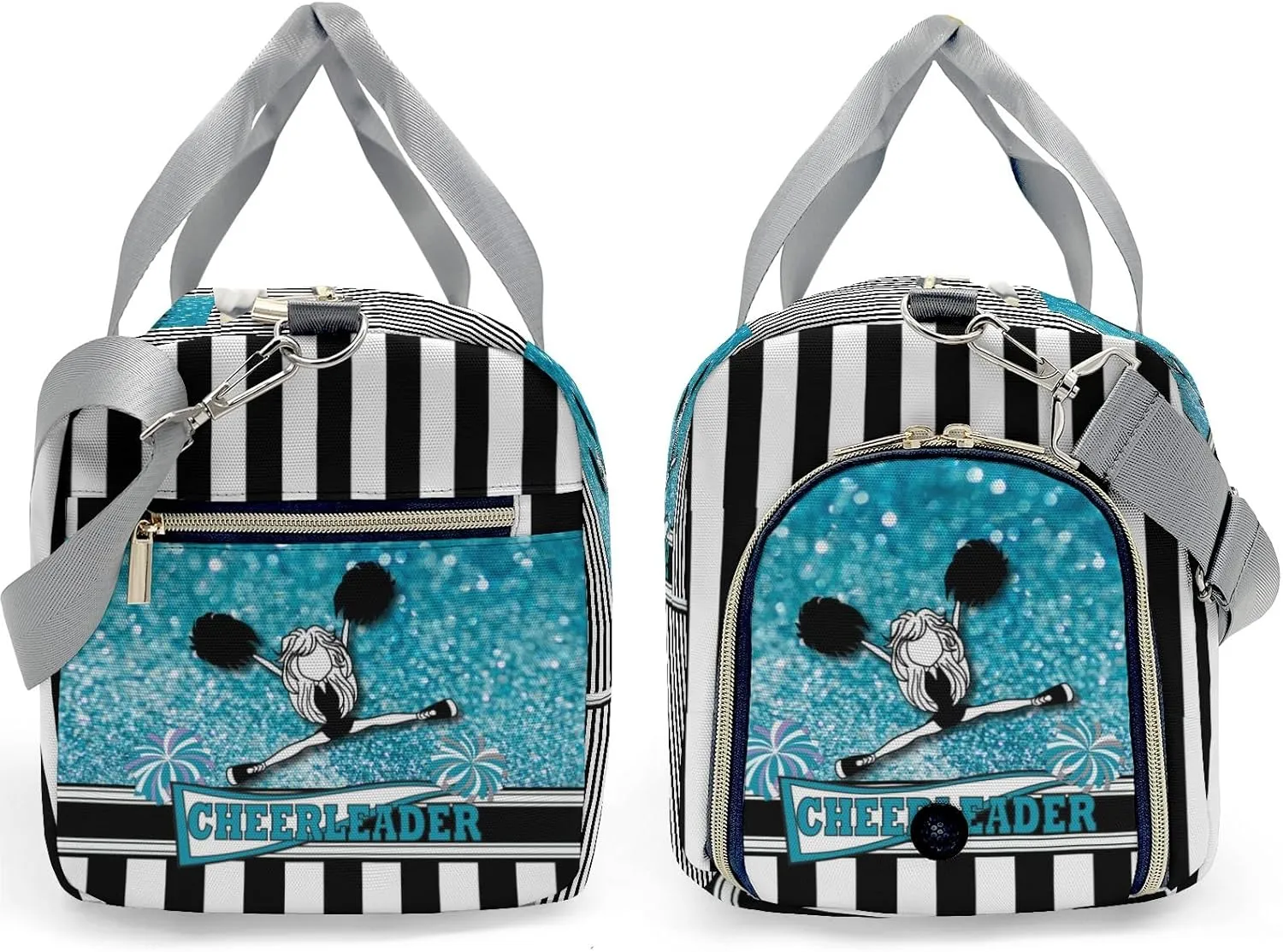 Personalized Name Duffel Bag Cheerleader Girl Sparkly Teal Pom Pom On-the-Go Fitness: Travel Bags Designed for Active Living