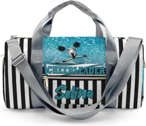 Personalized Name Duffel Bag Cheerleader Girl Sparkly Teal Pom Pom On-the-Go Fitness: Travel Bags Designed for Active Living