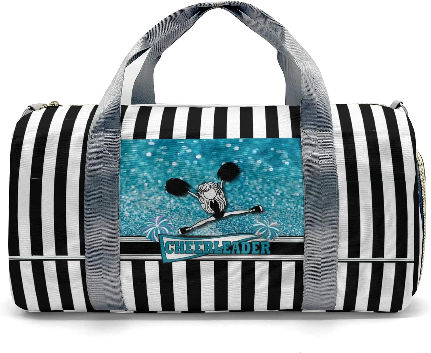 Personalized Name Duffel Bag Cheerleader Girl Sparkly Teal Pom Pom On-the-Go Fitness: Travel Bags Designed for Active Living