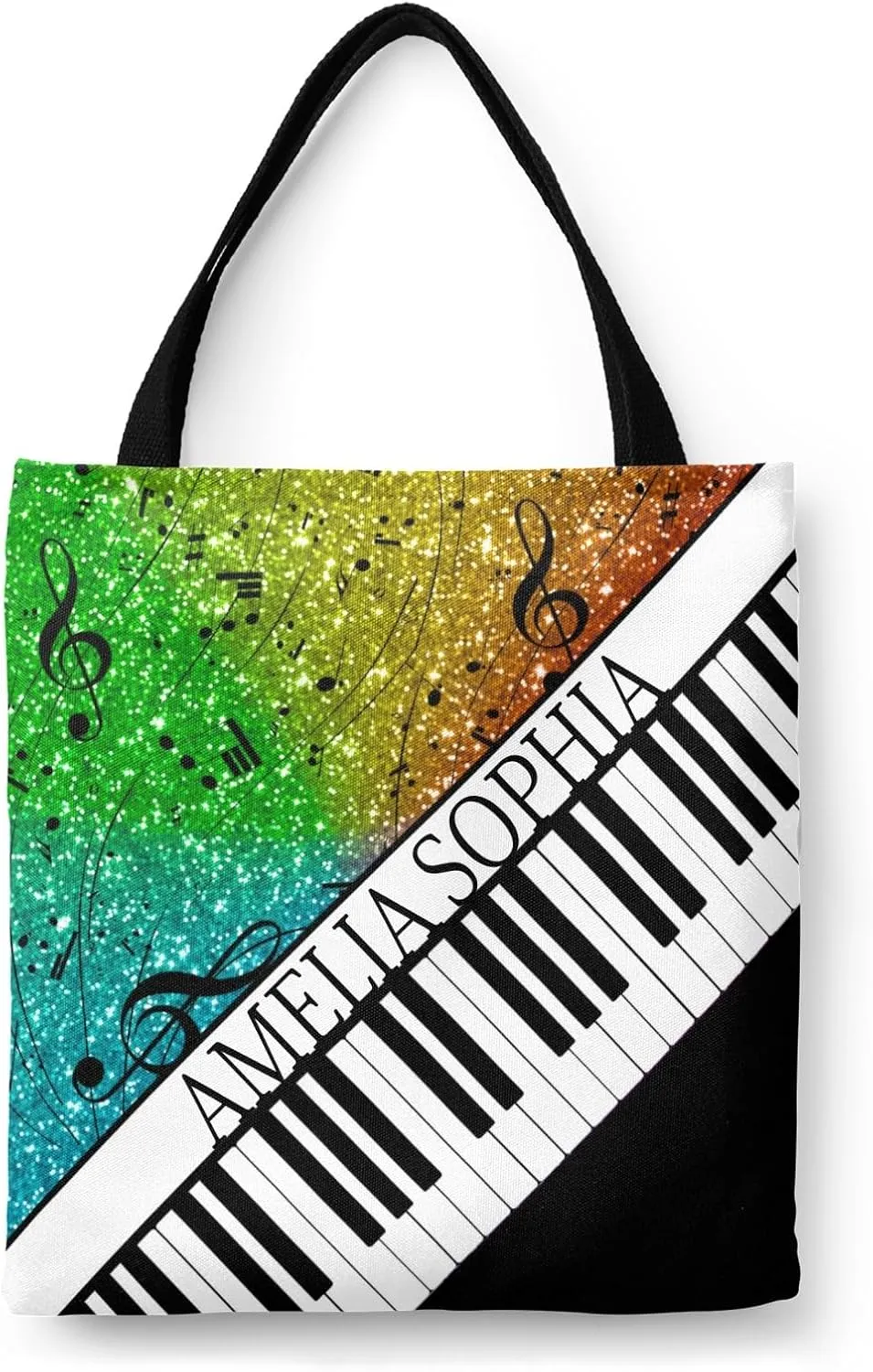 Personalized Name Ocean Glitter Music Note Piano Handbag Gift Bags Christmas Treat Bags for Holiday Party Gift Bags
