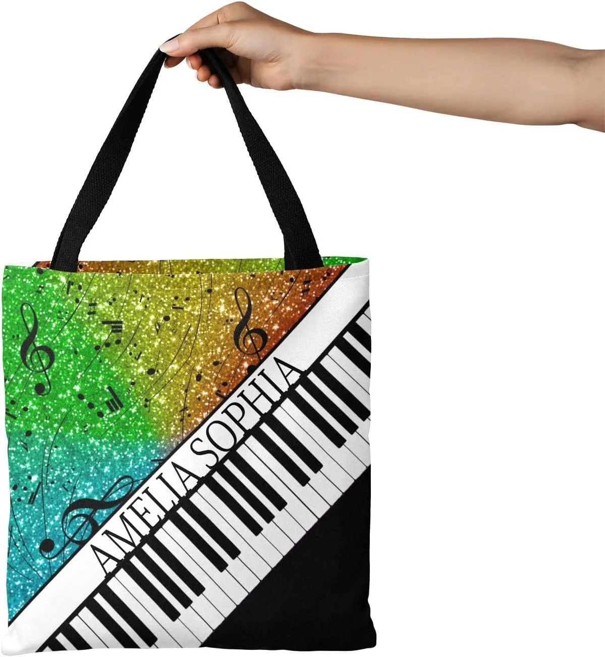 Personalized Name Ocean Glitter Music Note Piano Handbag Gift Bags Christmas Treat Bags for Holiday Party Gift Bags