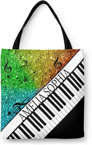 Personalized Name Ocean Glitter Music Note Piano Handbag Gift Bags Christmas Treat Bags for Holiday Party Gift Bags