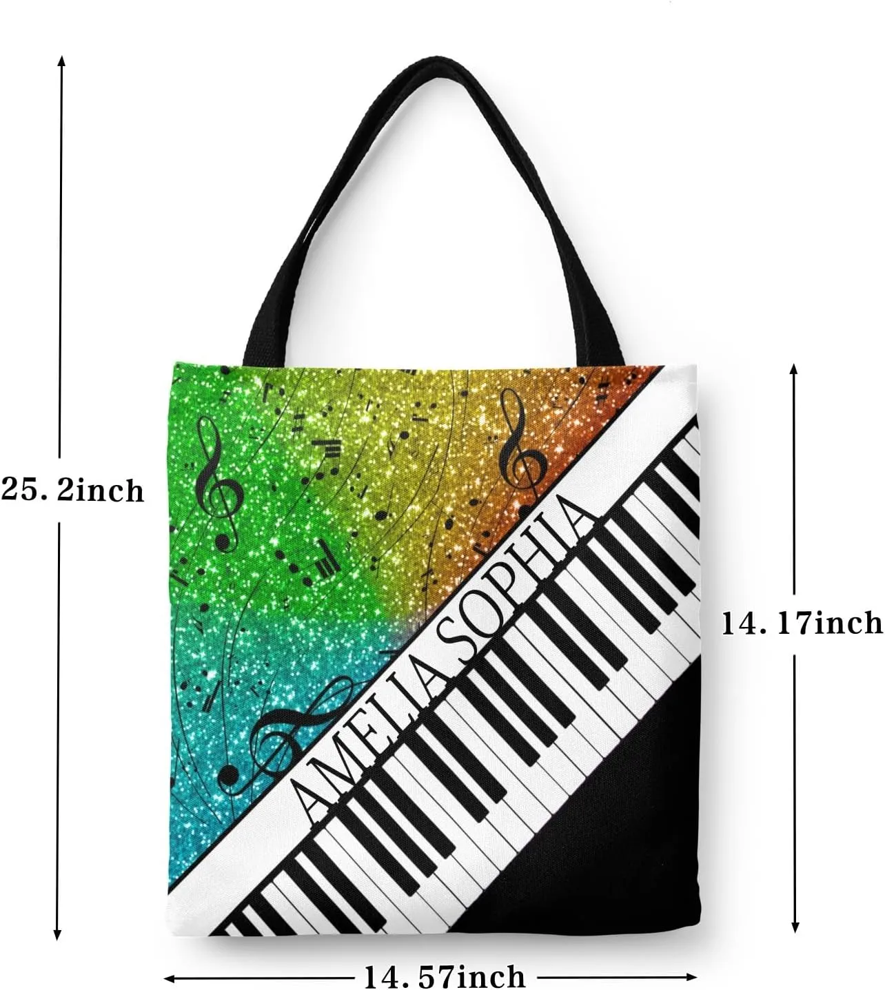 Personalized Name Ocean Glitter Music Note Piano Handbag Gift Bags Christmas Treat Bags for Holiday Party Gift Bags