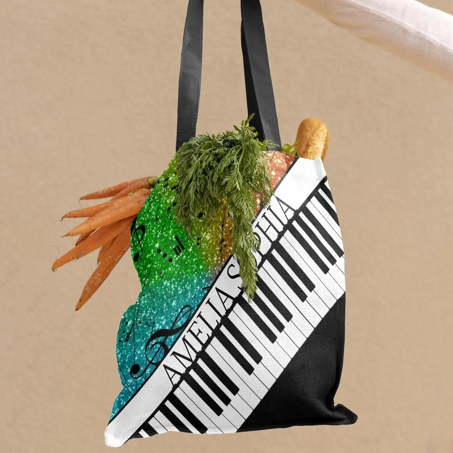 Personalized Name Ocean Glitter Music Note Piano Handbag Gift Bags Christmas Treat Bags for Holiday Party Gift Bags