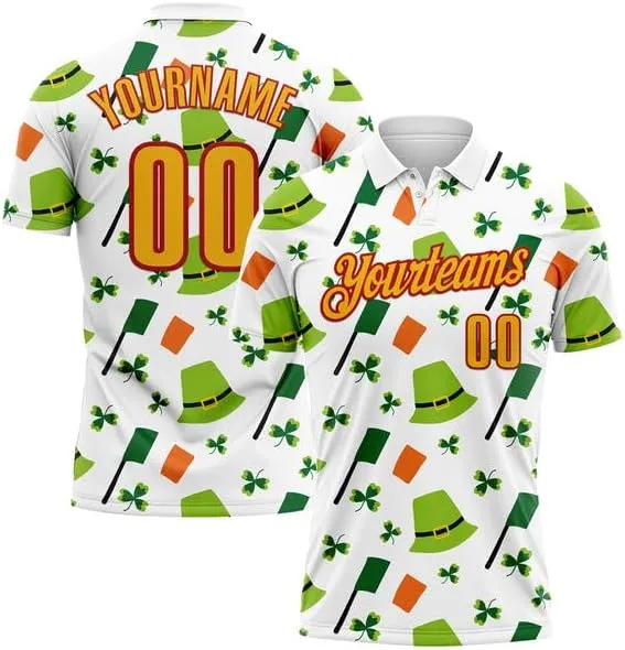 Personalized Name, Short Sleeve Shirt, Polo Sport, Navy Bay Orange-Green 3D St. Patrick's Day Polo