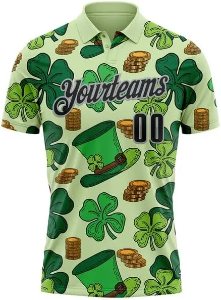 Personalized Name, Short Sleeve Shirt, Polo Sport, Navy Bay Orange-Green 3D St. Patrick's Day Polo