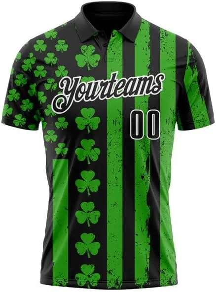 Personalized Name, Short Sleeve Shirt, Polo Sport, Navy Bay Orange-Green 3D St. Patrick's Day Polo