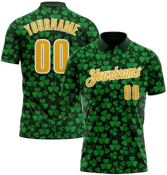 Personalized Name, Short Sleeve Shirt, Polo Sport, Navy Bay Orange-Green 3D St. Patrick's Day Polo