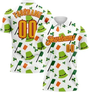 Personalized Name, Short Sleeve Shirt, Polo Sport, Navy Bay Orange-Green 3D St. Patrick's Day Polo