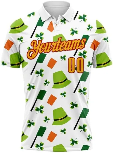 Personalized Name, Short Sleeve Shirt, Polo Sport, Navy Bay Orange-Green 3D St. Patrick's Day Polo
