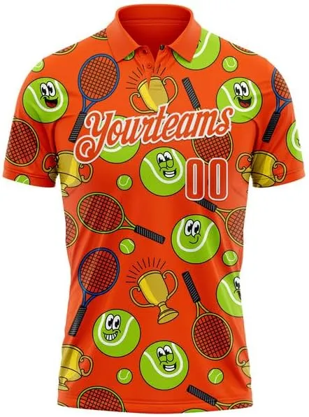 Personalized Name, Short Sleeve Shirt, Polo Sport, Orange White 3D Tennisperformance Polo Shirtbowling