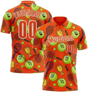 Personalized Name, Short Sleeve Shirt, Polo Sport, Orange White 3D Tennisperformance Polo Shirtbowling