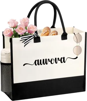Personalized Name Tote Bag for Women, Birthday Best Friend Bridesmaid Gifts for Women Canvas Initial Tote Bags