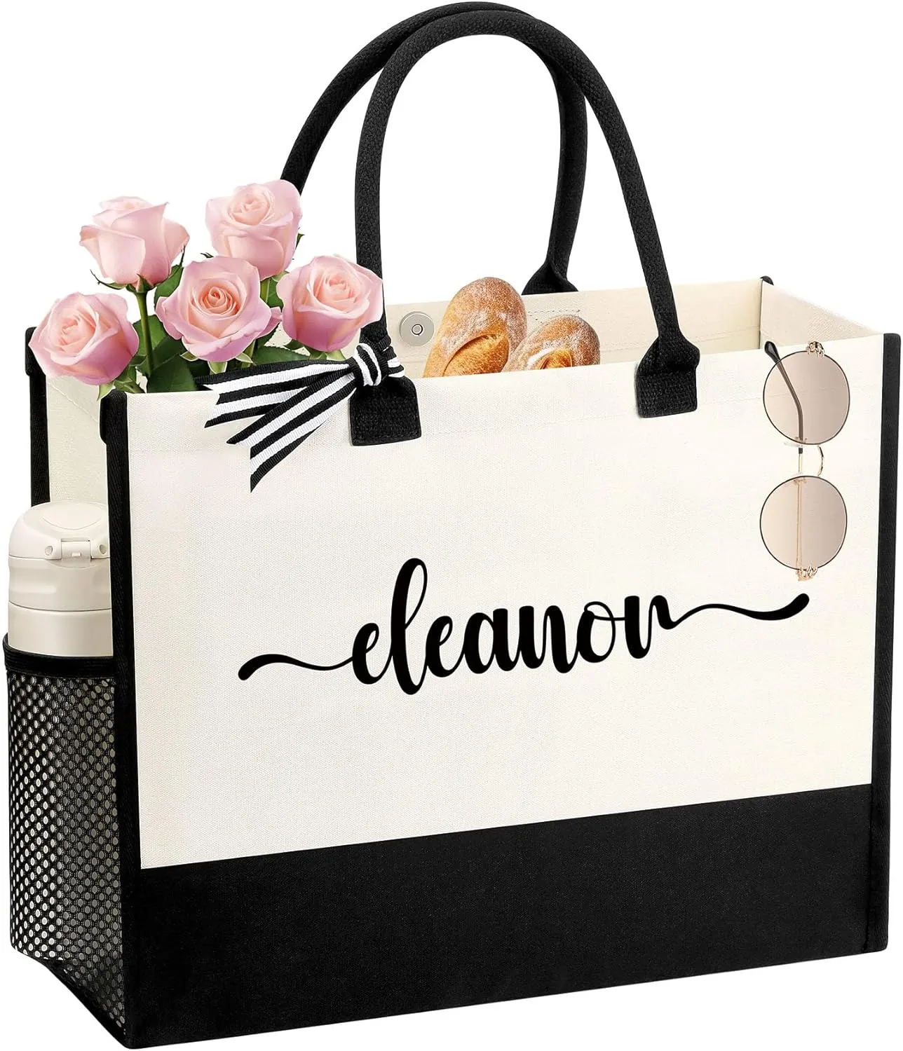 Personalized Name Tote Bag for Women, Birthday Best Friend Bridesmaid Gifts for Women Canvas Initial Tote Bags