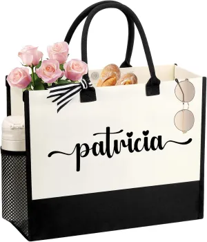 Personalized Name Tote Bag for Women, Birthday Best Friend Bridesmaid Gifts for Women Canvas Initial Tote Bags