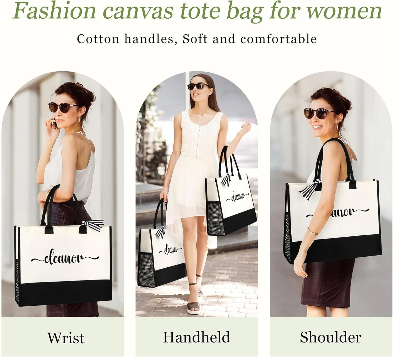 Personalized Name Tote Bag for Women, Birthday Best Friend Bridesmaid Gifts for Women Canvas Initial Tote Bags