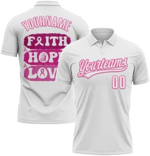 Personalized Name,Custom Jersey, Polo Sport, White Pink 3D Pink Ribbon Breast Cancer Awareness Month