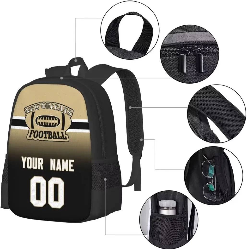 Personalized New Orleans Large Capacity Shoulder Bag Custom, Custom Personalized Name and Number Football Sports Backpack Travel Bag Computer Bag Fan Presents