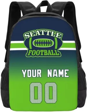 Personalized Seattle Large Capacity Shoulder Bag Custom, Custom Personalized Name and Number Football Sports Backpack Travel Bag Computer Bag Fan Presents