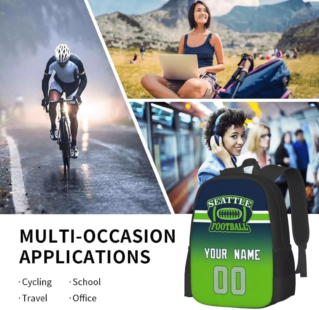 Personalized Seattle Large Capacity Shoulder Bag Custom, Custom Personalized Name and Number Football Sports Backpack Travel Bag Computer Bag Fan Presents
