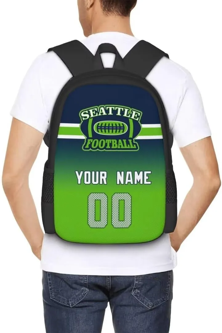 Personalized Seattle Large Capacity Shoulder Bag Custom, Custom Personalized Name and Number Football Sports Backpack Travel Bag Computer Bag Fan Presents