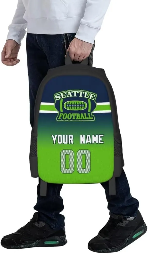 Personalized Seattle Large Capacity Shoulder Bag Custom, Custom Personalized Name and Number Football Sports Backpack Travel Bag Computer Bag Fan Presents