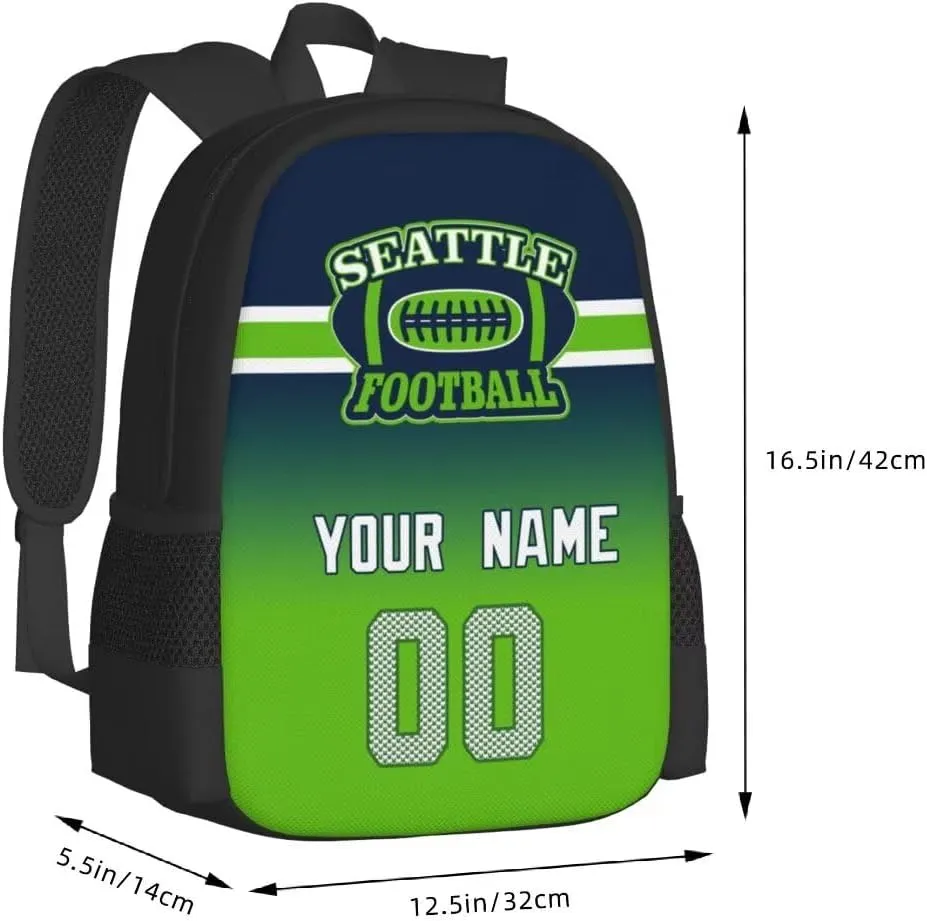Personalized Seattle Large Capacity Shoulder Bag Custom, Custom Personalized Name and Number Football Sports Backpack Travel Bag Computer Bag Fan Presents
