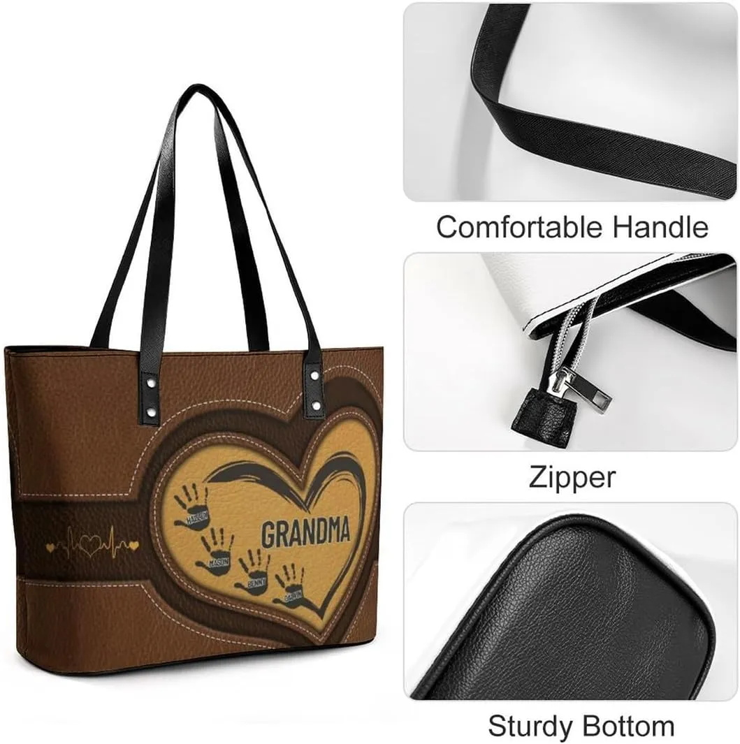 Personalized Shoulder Bag Custom Names Mothers Day Handbag Large Capacity Handbag Gift for Grandmother Mom Mother