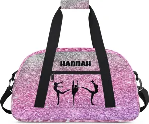 Personalized Sports Gym Bag, Custom Name Dance Weekender Bags Carry On Overnight Travel Duffel Bag, Plum Pink Sparkly Sequins Picture Printed