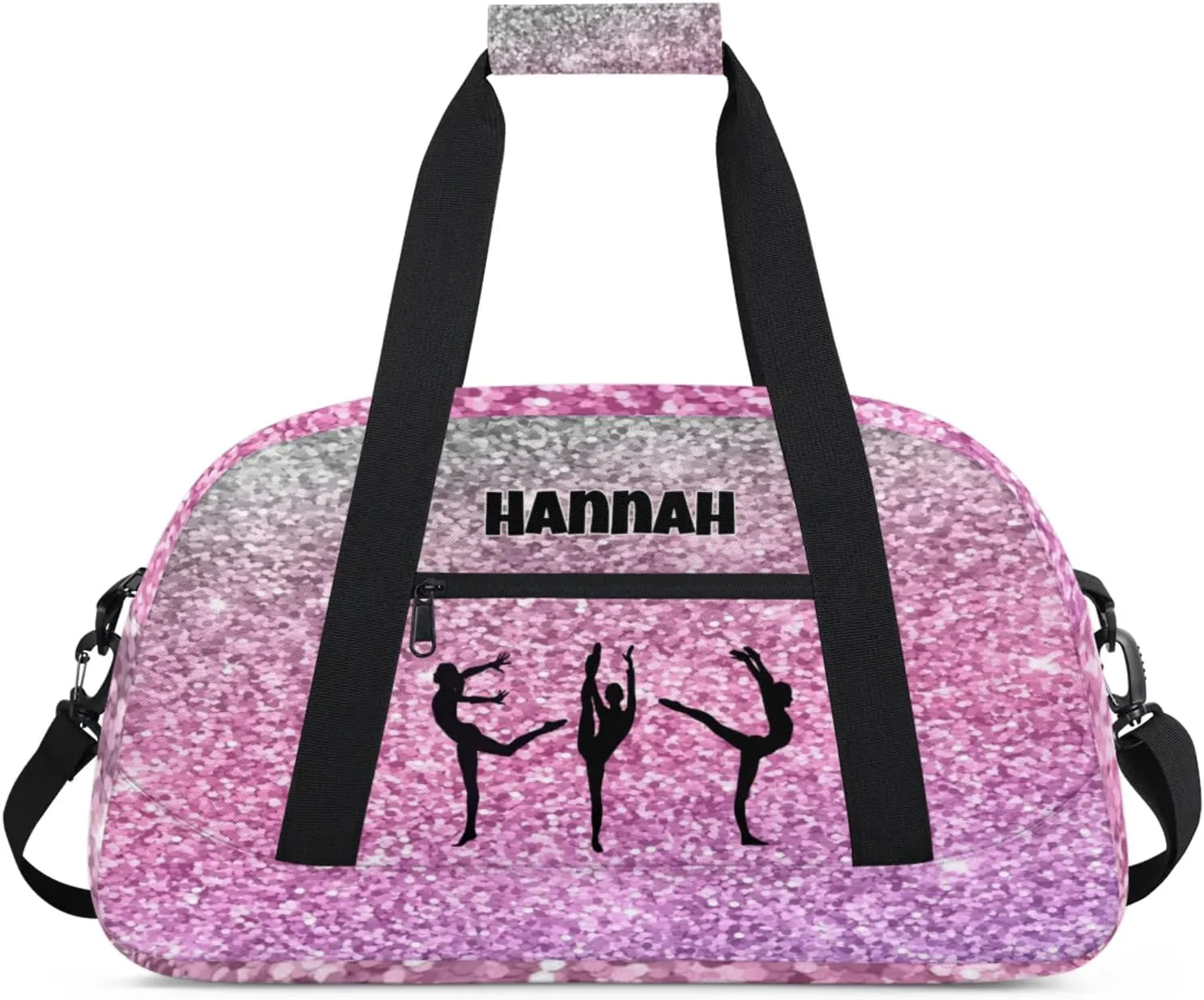 Personalized Sports Gym Bag, Custom Name Dance Weekender Bags Carry On Overnight Travel Duffel Bag, Plum Pink Sparkly Sequins Picture Printed