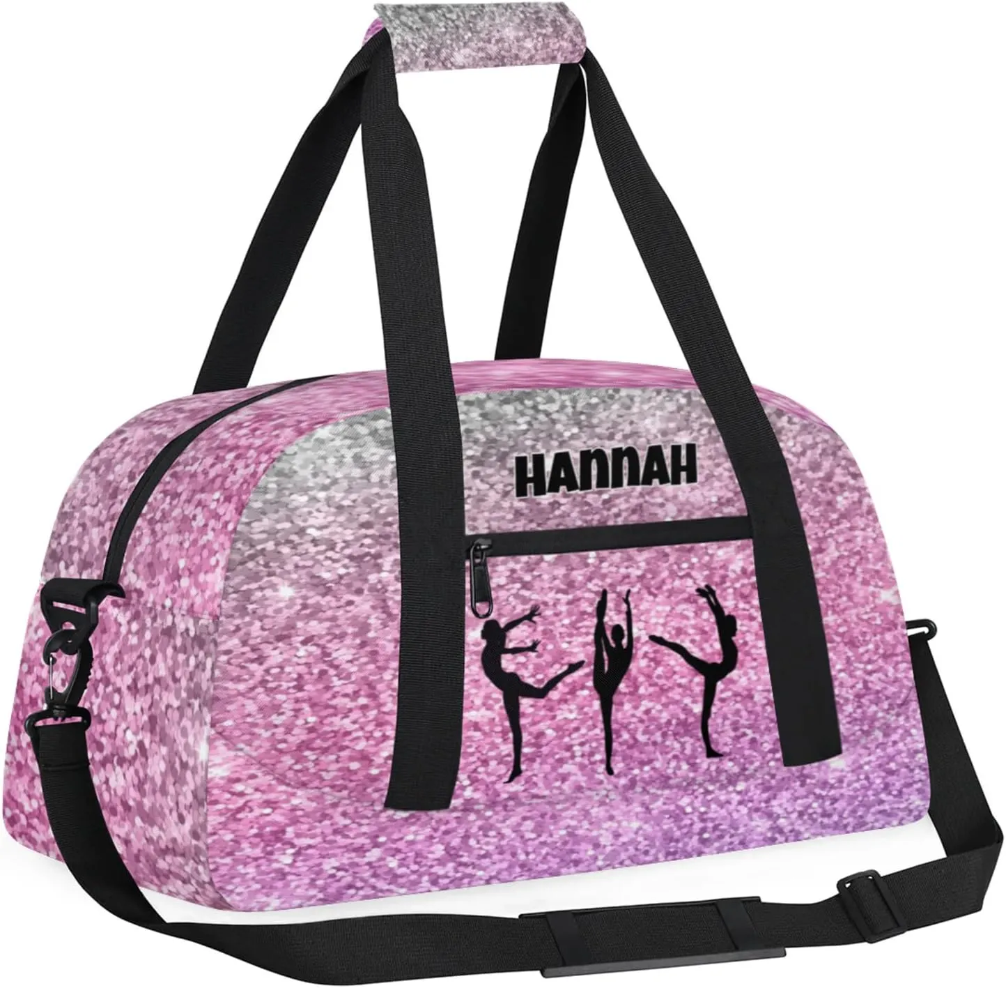 Personalized Sports Gym Bag, Custom Name Dance Weekender Bags Carry On Overnight Travel Duffel Bag, Plum Pink Sparkly Sequins Picture Printed