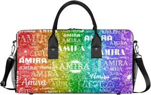 Personalized Sports Gym Bag Teens, Custom Name Sport Gear Fitness Duffle Gym Bag Travel Weekender Lightweight Bags, Sparkly Glittering Red Green Colorful