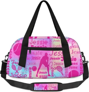 Personalized Tennis Sport Duffel Bag Custom Sports Bag Travel Overnight Shoulder Bags Customized Gifts for Women Men, Rainbow Sparkly
