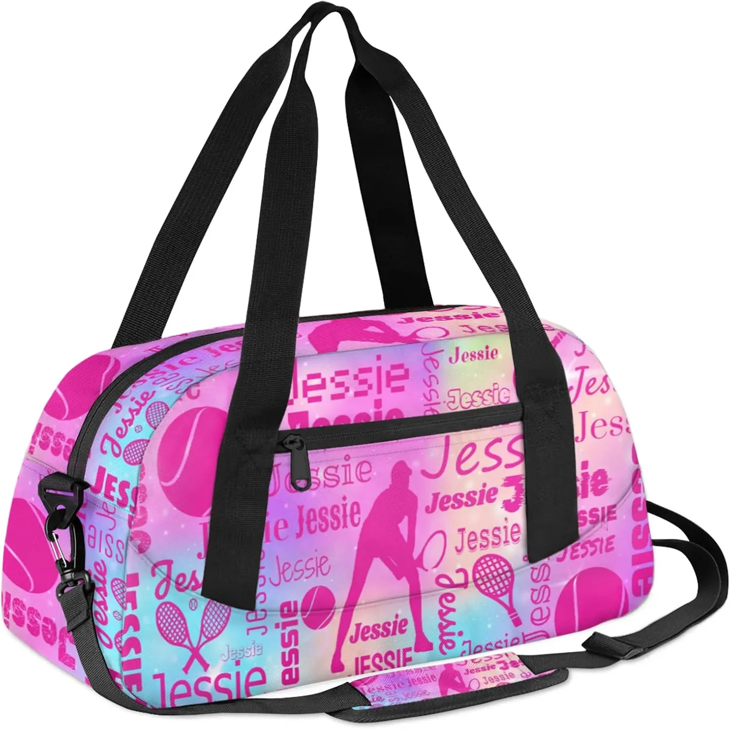 Personalized Tennis Sport Duffel Bag Custom Sports Bag Travel Overnight Shoulder Bags Customized Gifts for Women Men, Rainbow Sparkly