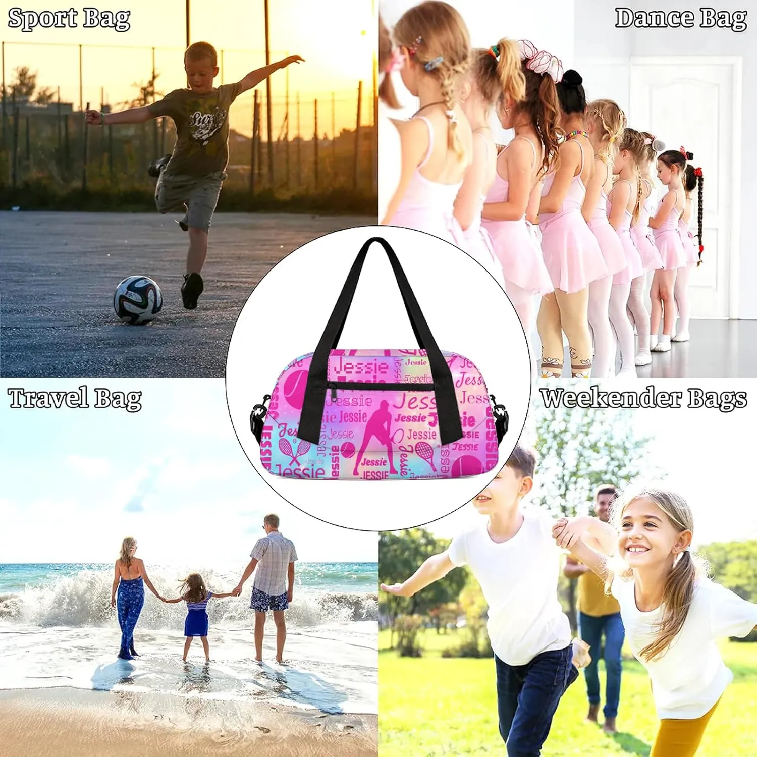 Personalized Tennis Sport Duffel Bag Custom Sports Bag Travel Overnight Shoulder Bags Customized Gifts for Women Men, Rainbow Sparkly