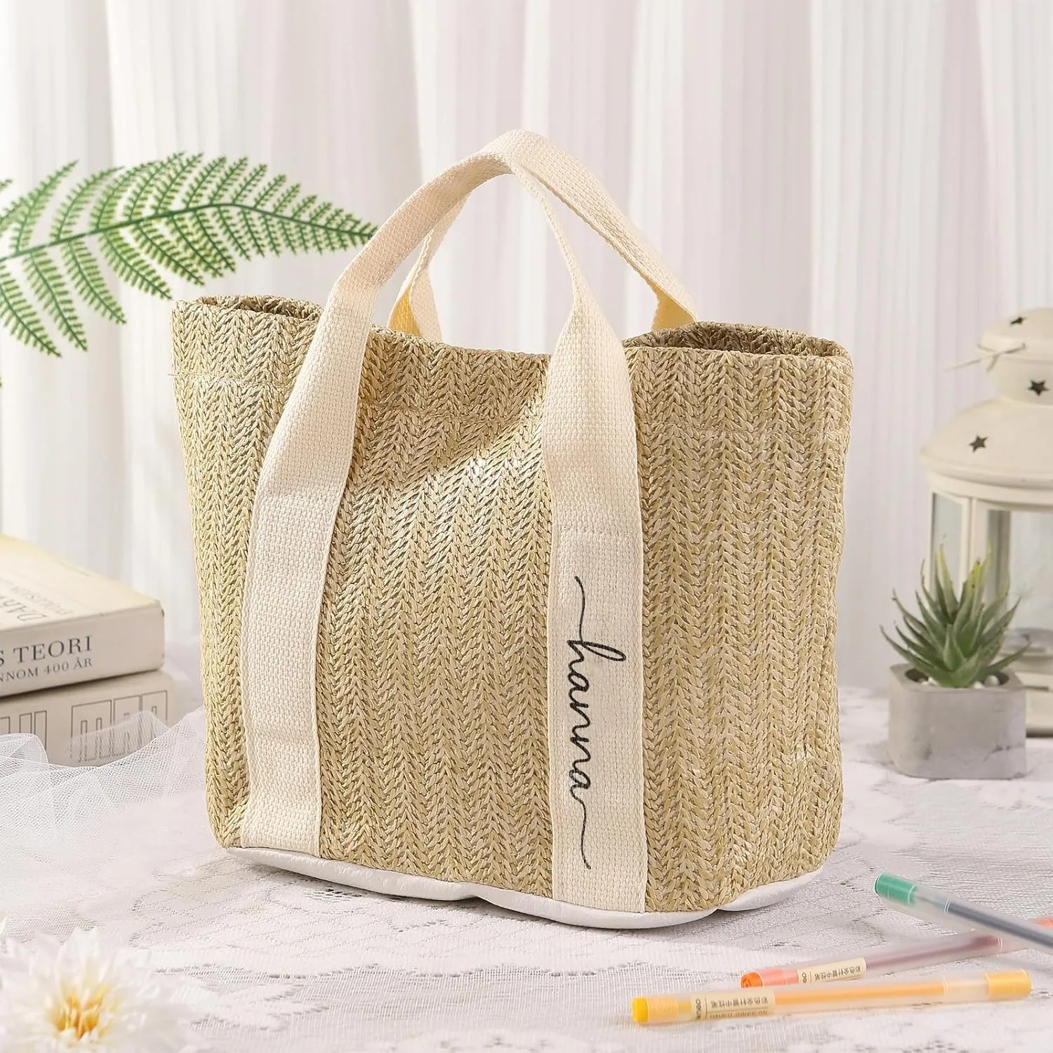 Personalized Tote Bag with Name – Custom Straw Bag for Women – Reusable Shopping Bag, Bridesmaid Gifts