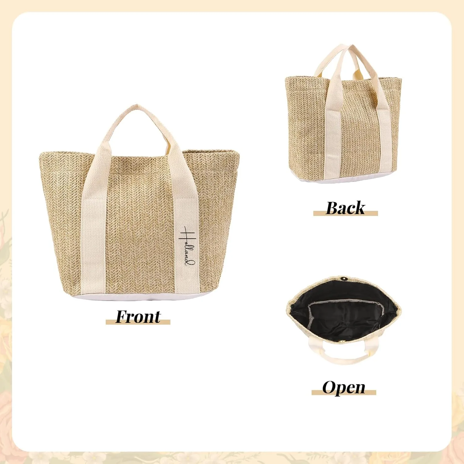 Personalized Tote Bag with Name – Custom Straw Bag for Women – Reusable Shopping Bag, Bridesmaid Gifts
