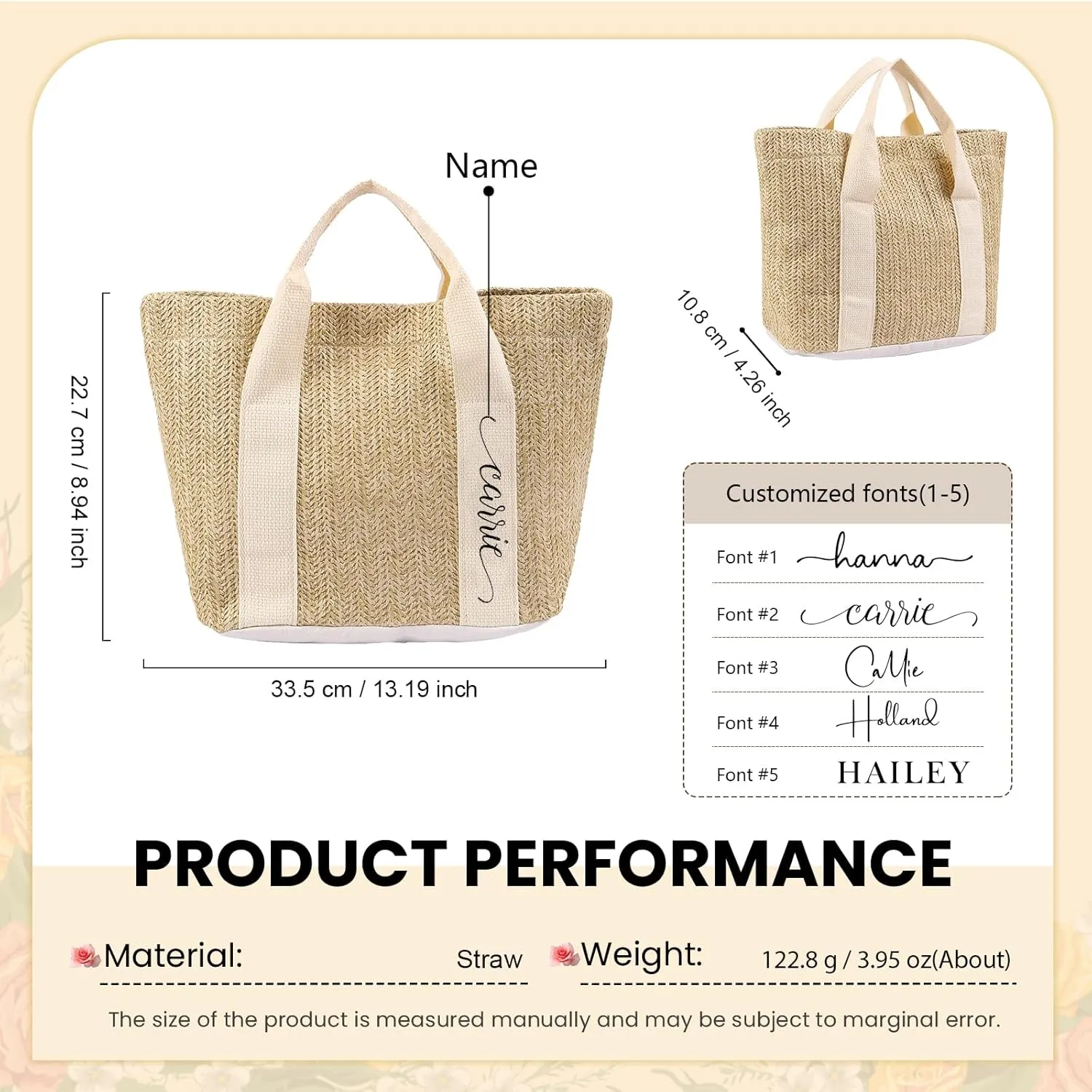 Personalized Tote Bag with Name – Custom Straw Bag for Women – Reusable Shopping Bag, Bridesmaid Gifts