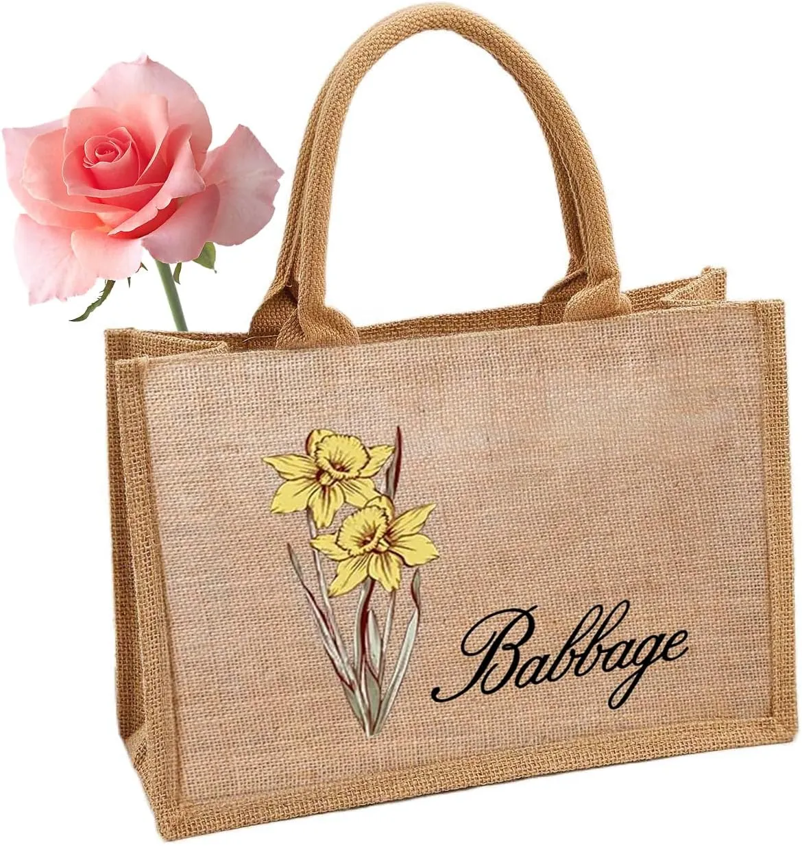 Personalized Tote Bags for Women Gift, Custom Birth Flower Bag for Girl, Reusable Jute Tote Bag