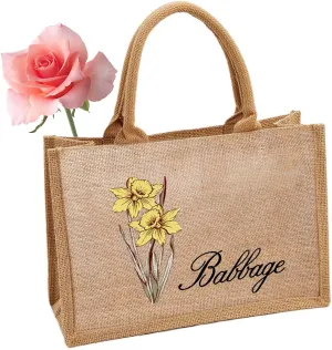 Personalized Tote Bags for Women Gift, Custom Birth Flower Bag for Girl, Reusable Jute Tote Bag