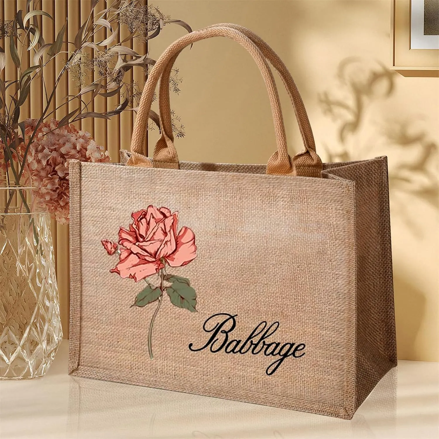 Personalized Tote Bags for Women Gift, Custom Birth Flower Bag for Girl, Reusable Jute Tote Bag