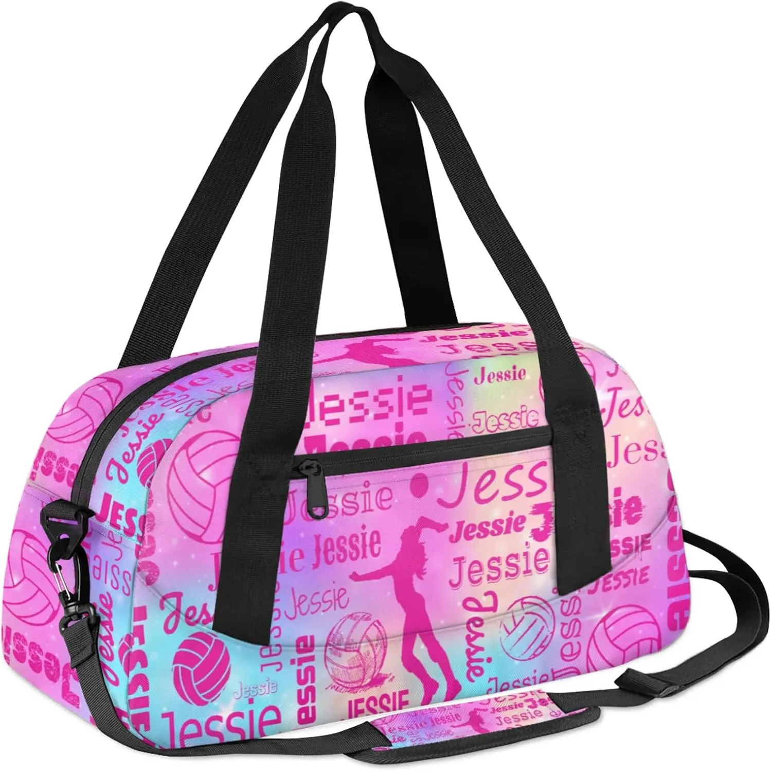 Personalized Volleyball Sport Duffel Bag Custom Sports Bag Travel Overnight Shoulder Bags Customized Gifts for Women Men, Rainbow Sparkly