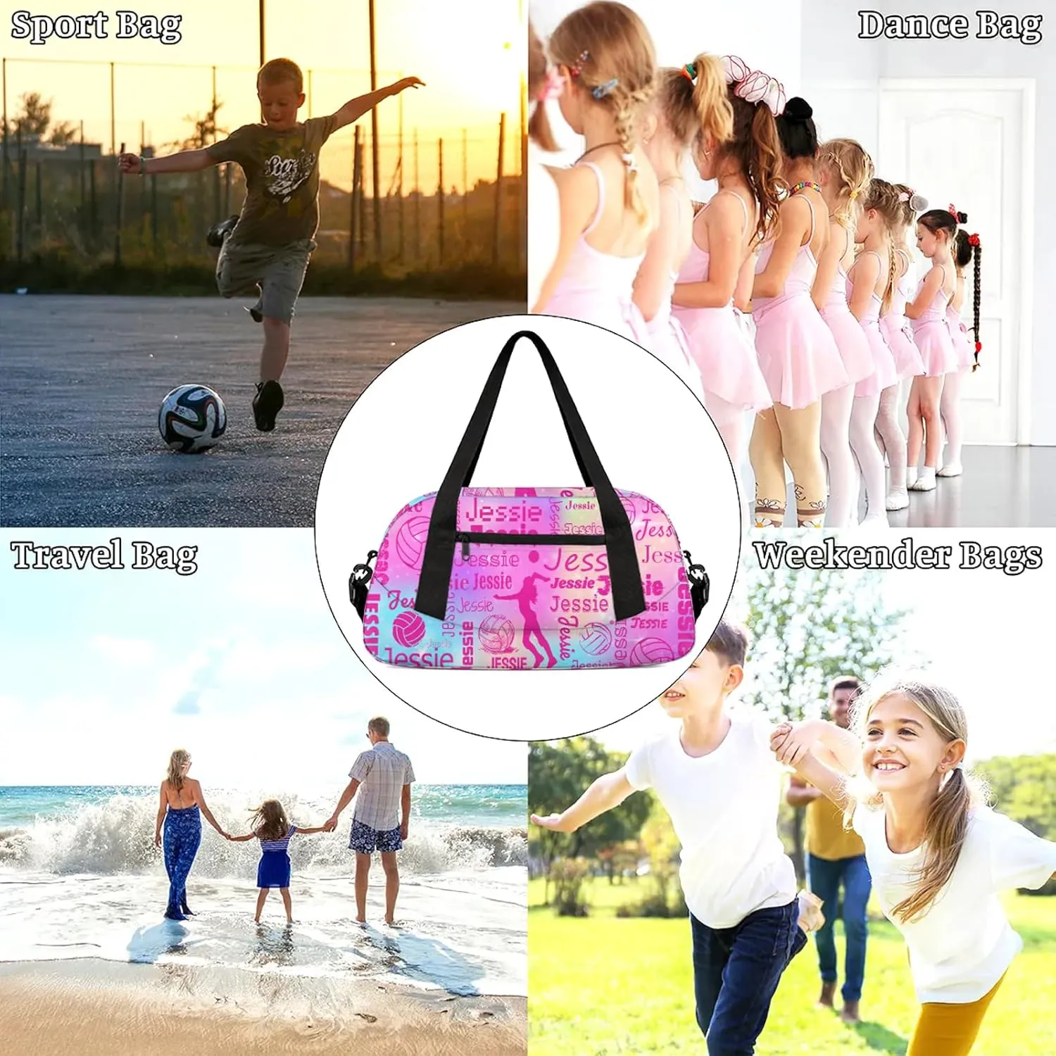 Personalized Volleyball Sport Duffel Bag Custom Sports Bag Travel Overnight Shoulder Bags Customized Gifts for Women Men, Rainbow Sparkly