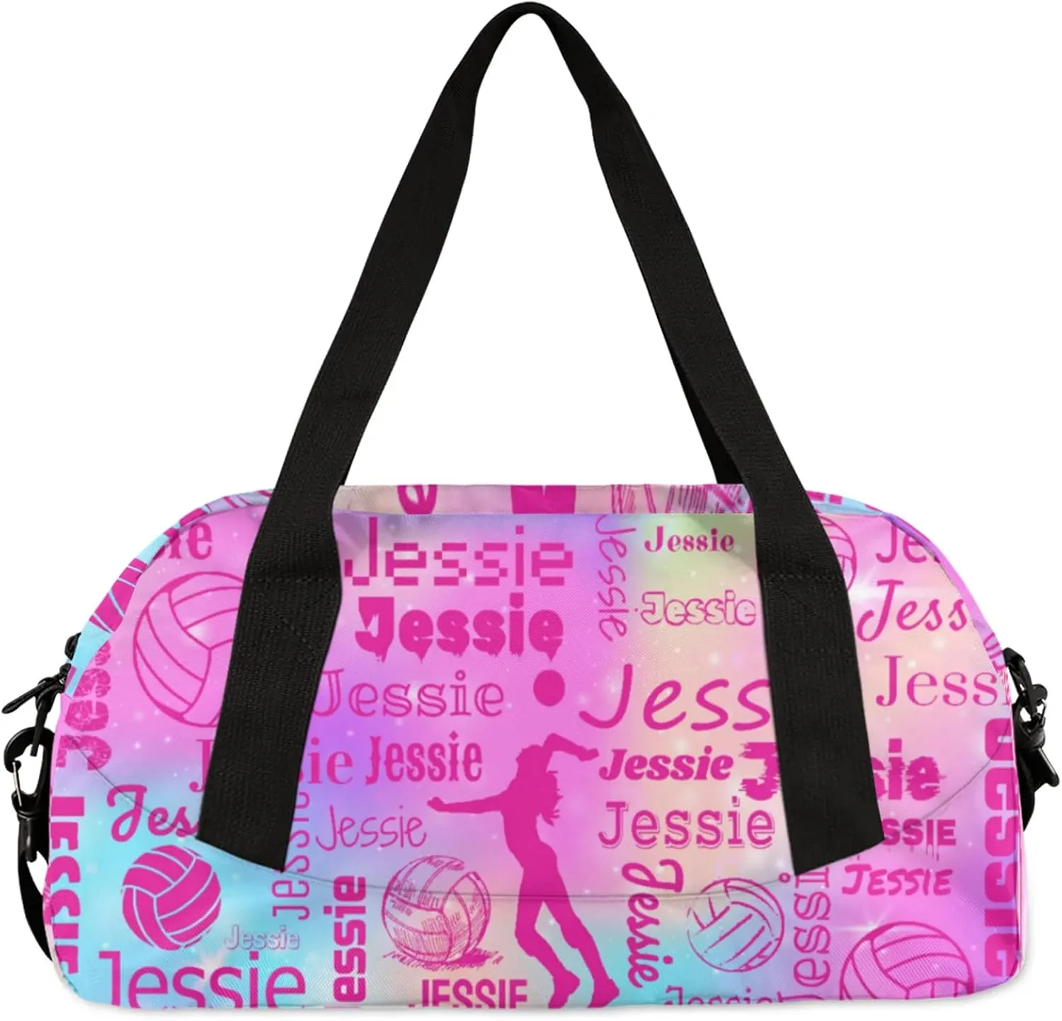 Personalized Volleyball Sport Duffel Bag Custom Sports Bag Travel Overnight Shoulder Bags Customized Gifts for Women Men, Rainbow Sparkly