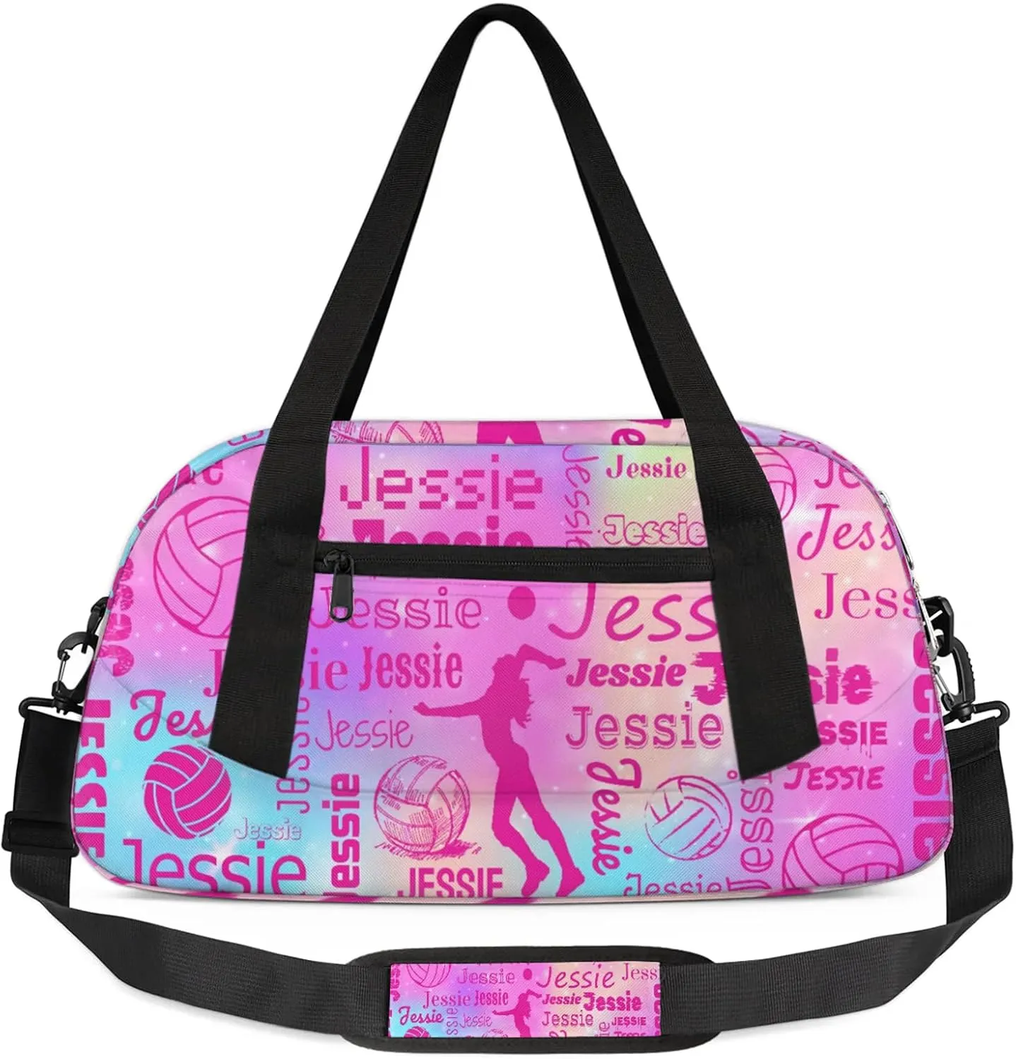 Personalized Volleyball Sport Duffel Bag Custom Sports Bag Travel Overnight Shoulder Bags Customized Gifts for Women Men, Rainbow Sparkly