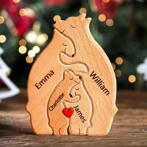 Personalized Wooden Bear Puzzle with 2-8 Family Names, We are One, Custom Family Name Sculpture, Ideal Gift for Mother's Day, Father’s Day, House Warming Gift, Unique Wooden Decor